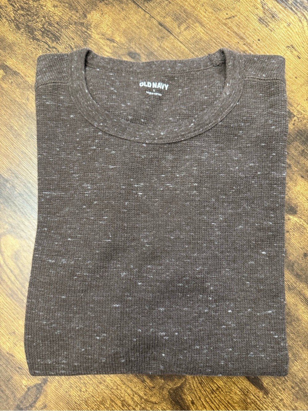 Old Navy Men's Dark Brown Waffle-Knit Speckled Crewneck
